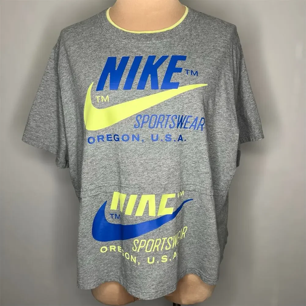 Nike T-Shirt 1X Womens Gray Boxy Cropped Athleisure Cotton Logo Swoosh Graphic